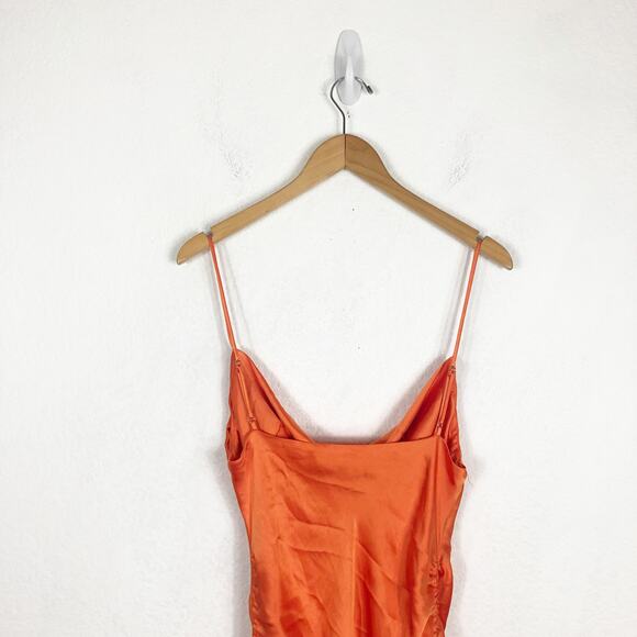 Zara Orange Satin Draped Effect Mini Dress Size Large Ruched Cocktail Halloween - Picture 12 of 14